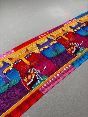 Laurel Burch "Fantastic Felines" 100% Silk Fringe Scarf
